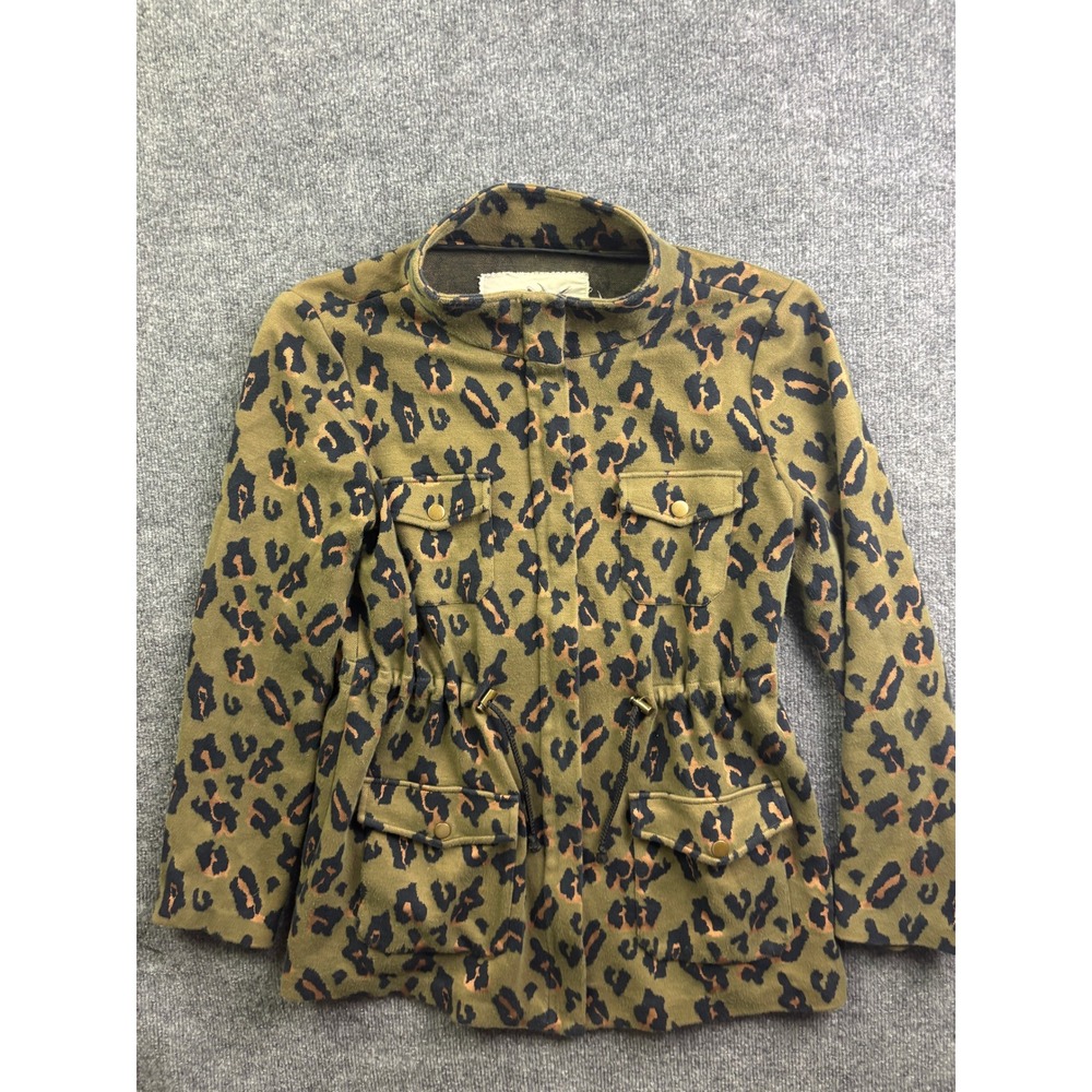 Tabitha Jacket Womens Medium Green Leopard Print Utility Drawstring Waist Coat